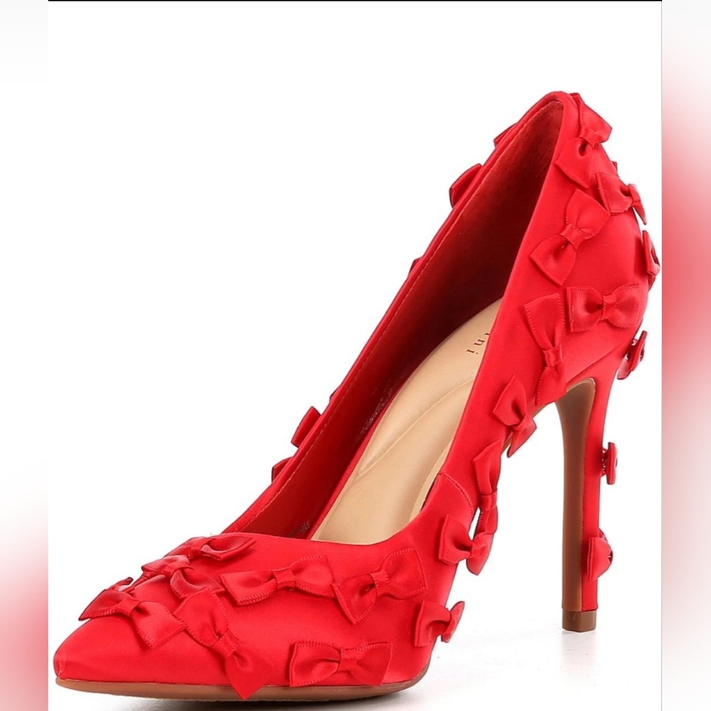 New In Box Size 12 Gianni Bini Red Serena Satin Mini Bows Pointed Toe Pumps Cute